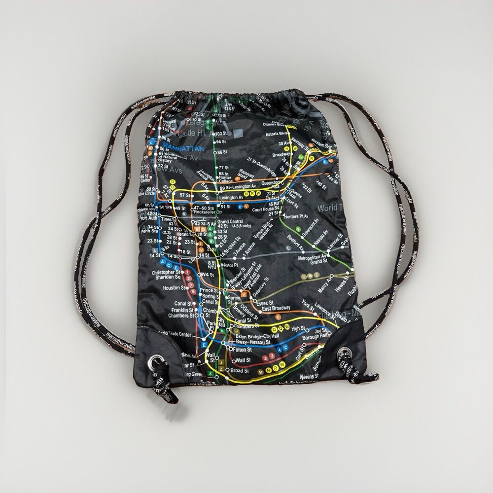New York City Manhattan MTA Licensed Subway Map Drawstring Backpack Black 19” - Picture 5 of 8